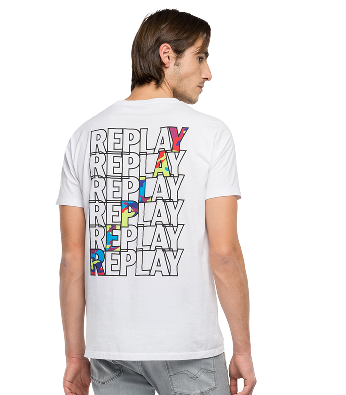 REPLAY リプレイ Tシャツ サイズ:S エンボス ロゴ クルーネック 半袖 Tシャツ M6011.000.2660 ダークブルー 青 白 トップス カットソー 薄手 コットン【メンズ】【美品】